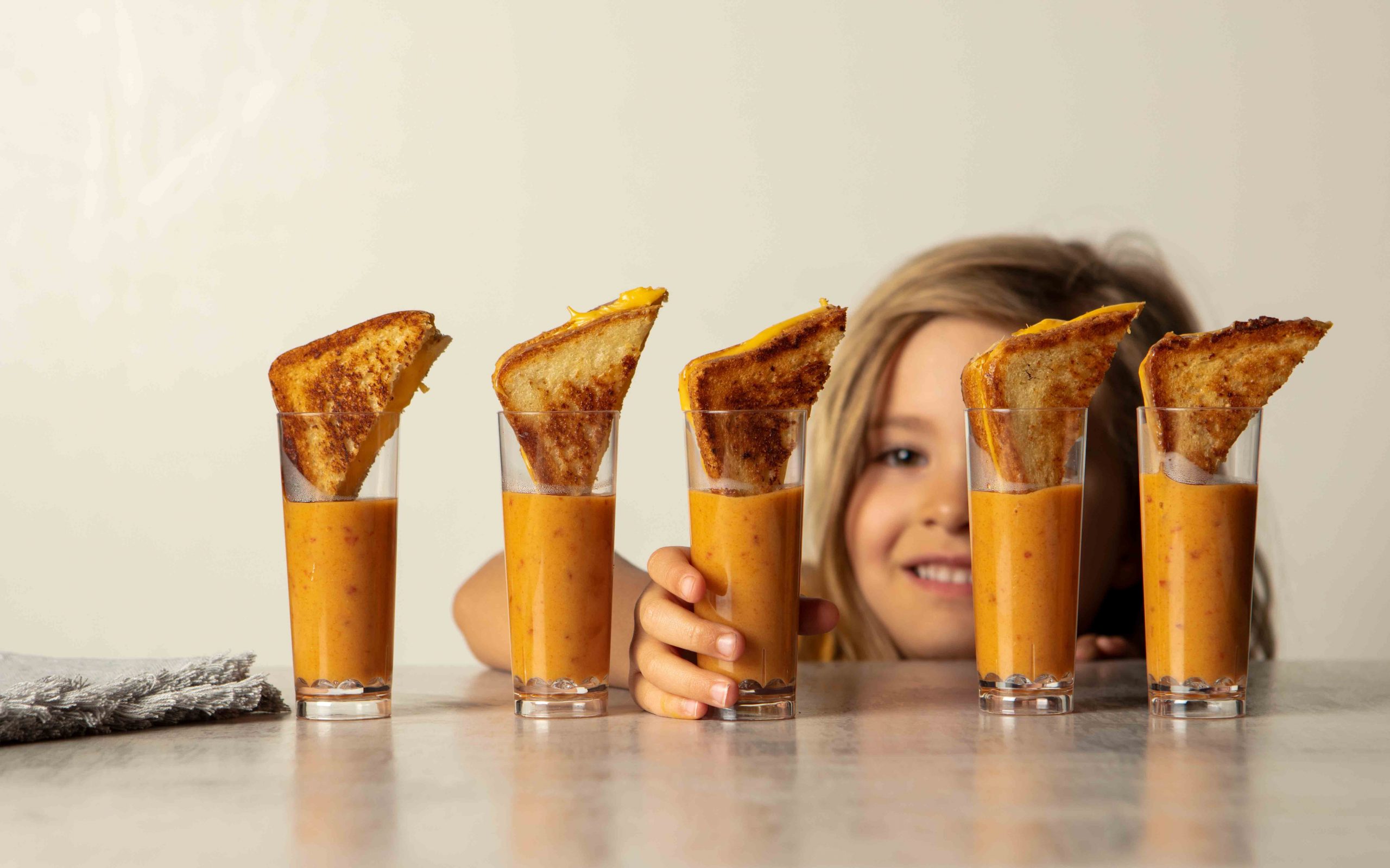 Grilled cheese and tomato soup shooters