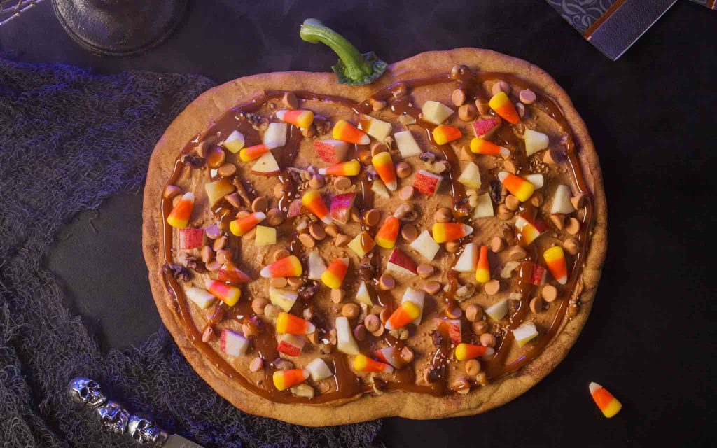 Spooky Halloween Dessert Pizza pumpkin Shape