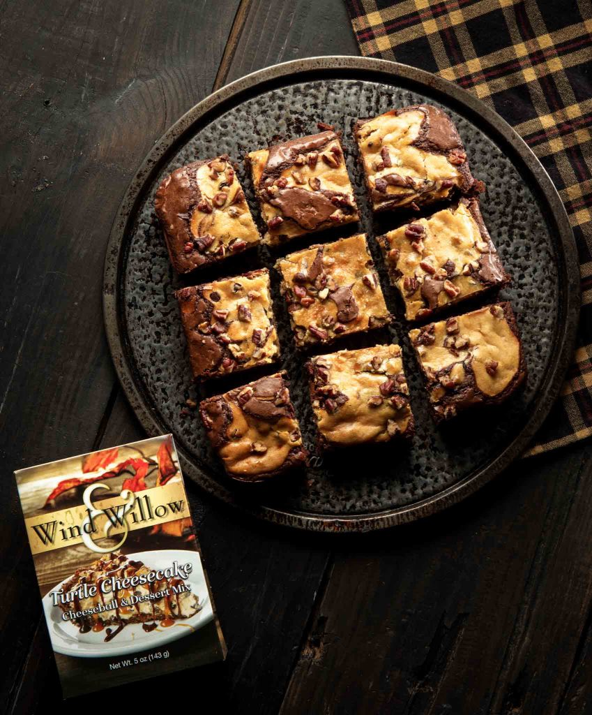 Turtle Cheesecake Swirl Brownies with Wind & willow