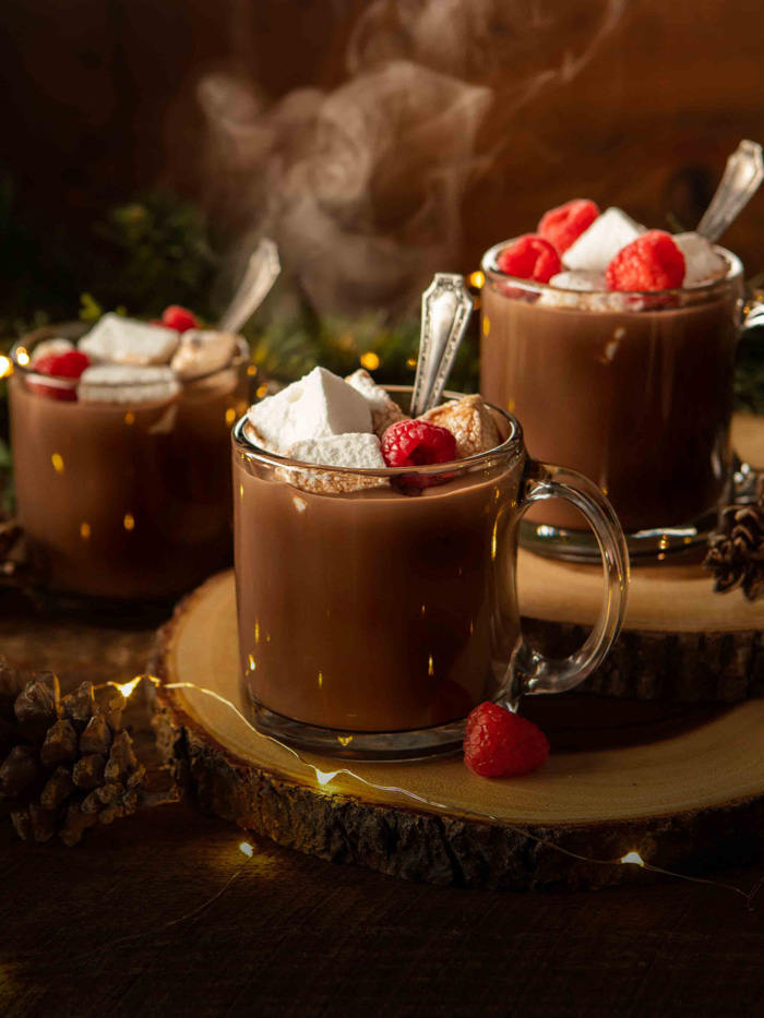 chocolate covered raspberry hot cocoa chocolate rustic steamy