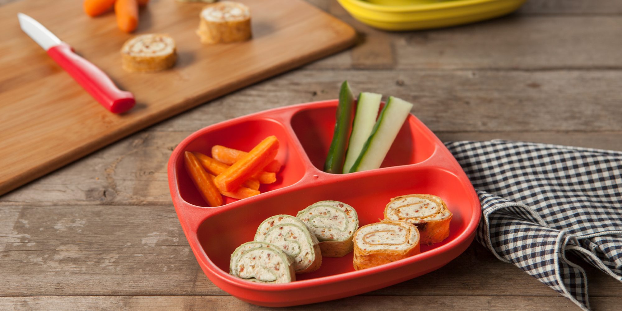 cream cheese pinwheels with fresh vegetables for an after school snack
